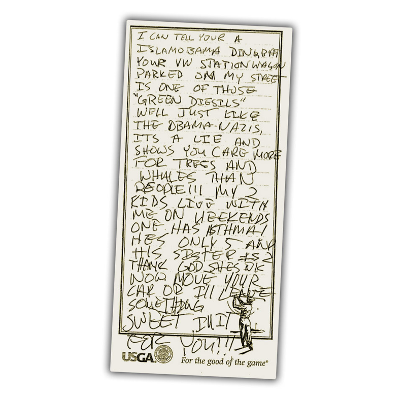 Illustration for article titled The Worst Part About Volkswagen's Diesel Scandal Is Notes From Unhinged Assholes